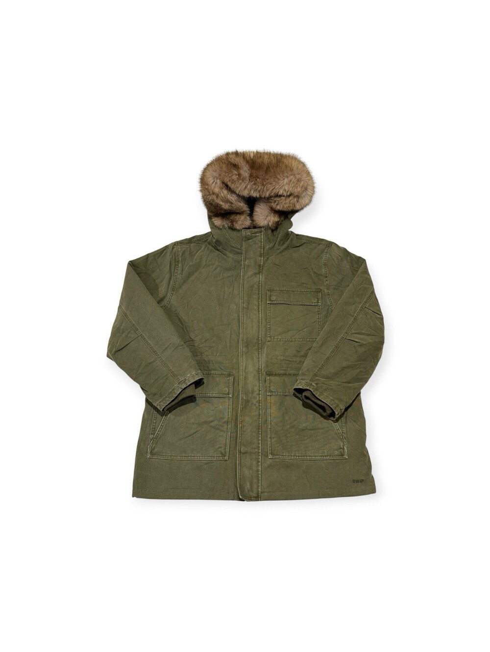 Aritzia Tna Vortex Coat Insulated Canvas Jacket Sz L Faux Fur Hood Women’s
